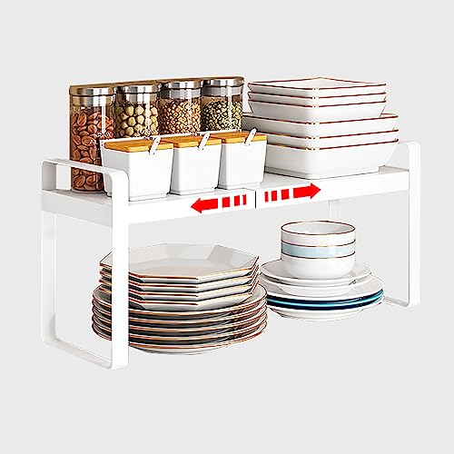 devesanter Expandable Storage Rack Shelf Extendable Kitchen Cupboard Organiser Adjustable Pantry Unit Practical Cabinet Stand Spice Suitable for Home 1 Pack White