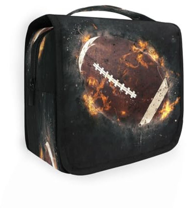 DEHOZO Kulturbeutel zum Aufhängen, Fire American Football, Aquarellblätter, Palmen, Baum, tragbare Make-up-Tasche, Reise-Organizer für Damen und Herren, faltbare Kosmetiktasche, Reisetaschen für