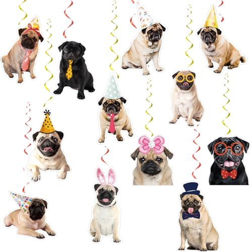 24 Pcs Mops Hängende Wirbel Mops Spiralen Decke Wirbel Dekorationen Mops Hängende Dekorationen für Mops Hund Geburtstag Dekorationen Party Zubehör