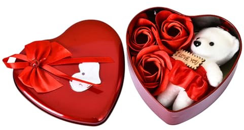 I Love You Gifts for Her Romantic Valentines Day Bear with Artificial Rose Gift Box Cute Rose Teddy Bear Rose Bear Gift Box for Her Anniversary Present Valentines Day Gifts Red
