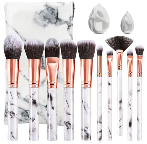 HEYMKGO Pinceau Maquillage, Lot de 10 Set Pinceaux Maquillages avec Eponge Maquillage et Trousse de Maquillage de Voyage, Kit Pinceaux Maquillage Trousse Makeup Brush Professionnel pour Fond de Teint