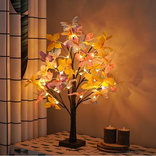 LED Schmetterlings Birkenbaum Lichter, Künstliche Baumlampe, Beleuchteter Bonsai Baum, 3 AA- oder USB-Betrieben für Schlafzimmer, Kamin, Tischdekoration (Schwarz,60CM Höhe)