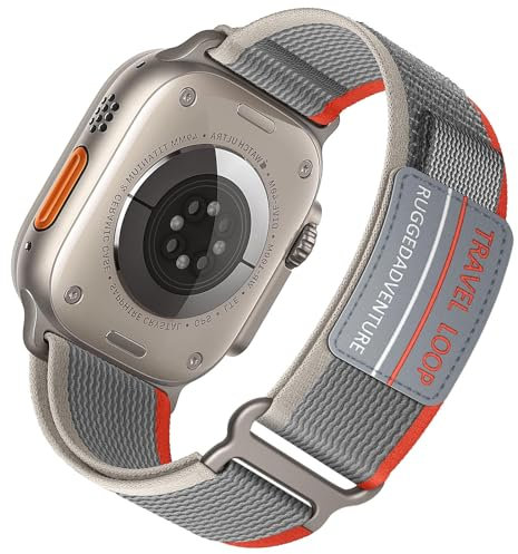 Trail Loop for Apple Watch Ultra/2 Straps 49mm 46mm 44mm 45mm 42mm 41mm 40mm 38mm iWatch Strap Men/Women,Nylon Sport Strap for Apple Watch Series 10 Strap 9 8 7 6 5 4 3 SE/2,Gray Red/Nylon L