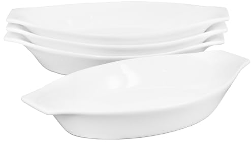 jinsongdafa Super Mini Oval Au Gratin Baking Dishes 100 ml, Set of 4, Banana Split Boats, Single Serving Dishes, Small Individual Gratin Dishes, Oven Microwave Dishwasher Safe, 16.5 x 8.6 CM