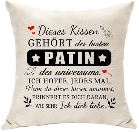 Hasodeo Original Patin Kissenbezug - Dekoration für Patentante, Taufpatin - Besten Patin der Universums - Taufgeschenk, Geburtstag, Weihnachten, Ruhestand