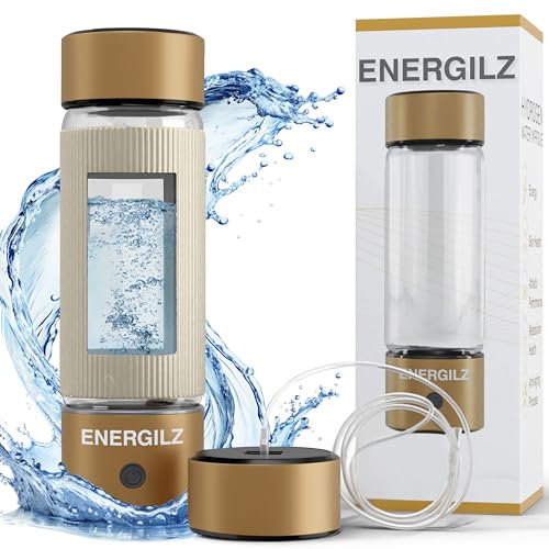 ENERGILZ Hydrogen Water Bottle | Large 16.2 oz (480 ml) Hydrogen Water Bottle Generator 3000 ppb | Hydrogenator Machine | SPE/PEM Hydrogenated Ionizer Generator(Golden w/Beige)