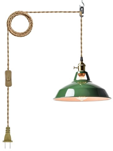 YUBOLE Modern Green Plug-in Pendant Light,Macarons Kitchen Hanging Swag Lighting, Metal Barn Shade with On-Off Switch Plug Cord Light for Bedroom Foyer Dining Bar