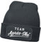 MoonWorks® Damen Beanie Patch Skifahren Strickmütze mit Spruch Team Après Ski Aufdruck Lustig Damenmütze Dunkelgrau Unisize