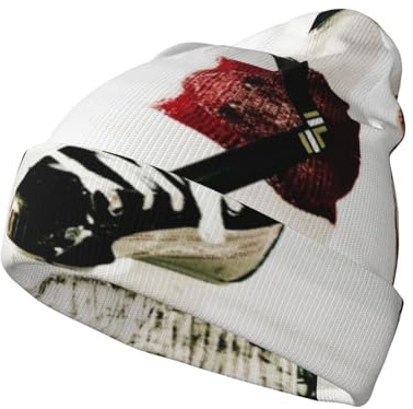 EZDLOWVBA Strickmütze mit Eishockey-Muster für Herren, dehnbar, weich, warm, für den täglichen Gebrauch, Wintermütze, Unisex, bequem, Schwarz, Schwarz , Einheitsgröße