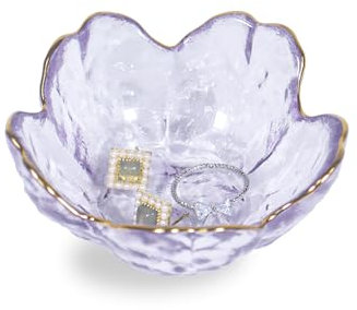 Nideen Jewellery Dish Glass Floral Trinket Dish, Ring Dish Holder Jewellery Plate Key Bowl for Hallways(Purple)
