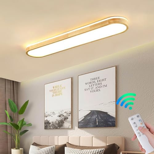 Msiocio LED Deckenlampe Holz Deckenleuchte Moderne mit Fernbedienung Dimmbar 3000K-6000K wohnzimmer lampe Design Deckenleuchte 360° Beleuchtung für Wohnzimmer,Schlafzimmer, Küche