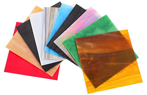 SHINEOFI Lot de 10 Feuilles de Verre Teinté pour DIY Verre Ondulé Coloré pour Décoration de et Bricolage Accessoire Transparent pour Églises et Maisons
