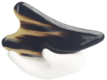 TOPPERFUN Schabemassagegerät Büffelhorn 11cm Schwarz Herzförmig Multifunktionales Gua Sha Hautpflege für Gesicht Körper Triggerpunkttherapie