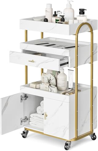 ONPNO 3-Tier Storage Trolley for Salon, Rolling Utility Cabinet with Wheels for Kitchen, Mobile Organizer Cart for Beauty, Bathroom, Bedroom