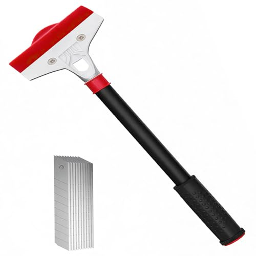 Heavy Duty Long Handle Scraper Tool Wall Scraper Tool Cleaning Set Floor Wallpaper Removal Scraper Tool Non Slip Tile Adhesive Remover, Paint, Vinyl, Carpet Glue Scraper DIY Tool(10 Blades)60 CM