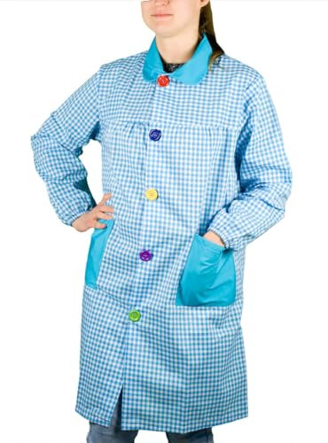 KLOTTZ Kindergärtnerin Malschürze für den Kindergarten. Karierter Bastelkittel. Grün. S/M (141-160cm)