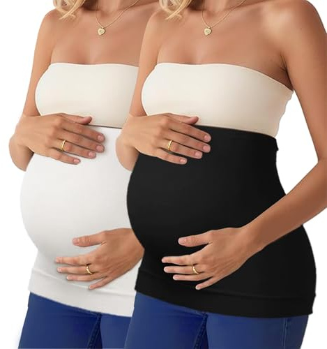 Diravo Womens Maternity Belly Band for Pregnancy Non-slip Silicone Stretch Pregnancy Support Belly Belt Bands (Black+White, L)