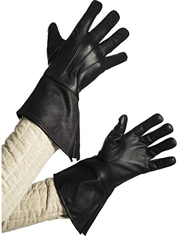 Andracor Robuste Stulpenhandschuhe aus echtem Leder für verschiedene LARP-Charaktere - individuell einsetzbar für Mittelalter, Fantasy, Cosplay & Freizeit - Farbe: schwarz - Größe: S