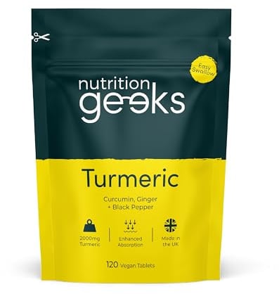 Turmeric Tablets 2000mg with Black Pepper & Ginger - 120 High Strength Curcumin Supplements - Easy Swallow Tablets (Not Turmeric Capsules or Powder) - Vegan - UK Made (Packaging Design May Vary)