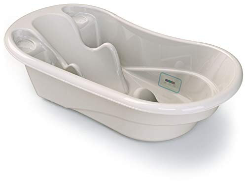 BABYLON Liner Baignoire anatomique pour bébé avec thermomètre de bain, siège de baignoire, grand accessoire de baignoire 0-6/6-36 mois, surface antidérapante, avec stoppeur, gris