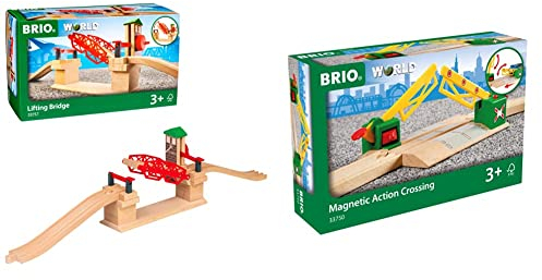 BRIO World 33757 Hebebrücke - Eisenbahnzubehör Holzeisenbahn - Kleinkinderspielzeug empfohlen für Kinder ab 3 Jahren & GmbH Bahn 33750 - Magnetische Kreuzung