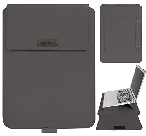 13-14 Inch Laptop Sleeve Integrate with Adjustable Stand & Mouse Pad, Leather Case Bag for MacBook Pro M2/M1 Pro/Max A2779 A2442, MacBook Air 13, 13.5 Surface Laptop 5/4/3/2/1-Grey