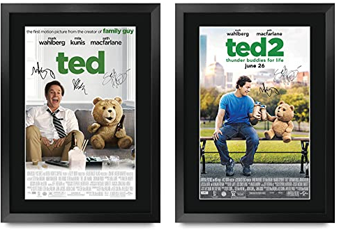 HWC Trading FR A3 Ted Collection x 2 Filmplakat, Mark Wahlberg, Mila Kunis, Seth Macfarlane Geschenke, gedrucktes Poster, signiertes Autogramm-Bild für Film-Fans, A3 gerahmt, 2 Stück