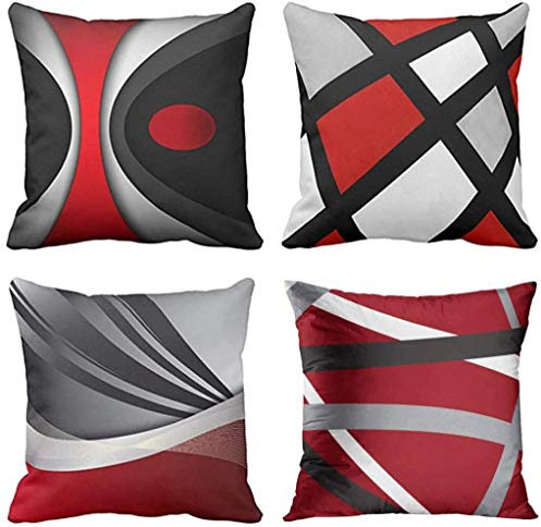 ZHILING 4er Set Kissenbezug 50x50cm Moderne Abstrakte Rote Streifen Grau Schwarz Weiß Acryl Fett Grau Dekorative Kissenbezüge Wohnkultur Quadratische Kissenhülle 20x20 Zoll