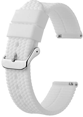 BISONSTRAP Bracelet de Montre en Silicone avec Dégagement Rapide, 18mm Bande de Remplacement, Blanc/Boucle Argent