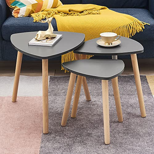 Panana Lot de 3 Tables Basses Gigognes Moderne en MDF sur Salon, Chambre, Salle de Bain, Bureau (Gris)