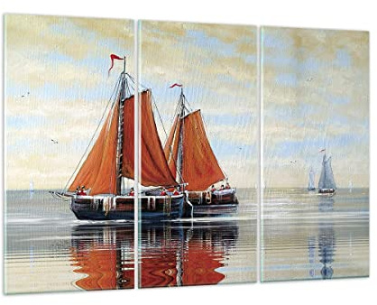 ARTTOR Glasbild 165x110cm Wandbild Glasdruck Landschaften Maritim - 4404 | Segeln Schiffe Öl Mehrteilige Groß XXL Modern Dekoration Wohnzimmer Schlafzimmer Küche Wanddeko Kunstdruck Art ARTTOR