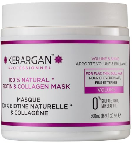 Kerargan - Volumisierende Haarmaske mit Biotin & Kollagen - Für Plattes, Feines, Mattes Haar - Intensiviertes Volumen und Glanz - Ohne Sulfate, GMO, Mineralöl - 500ml
