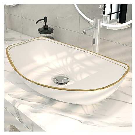 MEJE 56 x 40 cm Luxury Gold Bord ovale vasque au-dessus du comptoir, pot en céramique en porcelaine, lavabo, lavabo artificiel