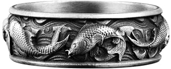 BySilverStone - Koi-Fisch-Herrenring Aus Sterlingsilber, Japanischer Fisch-Natur-Inspirierter Ring, Gravierter Herren-Verlobungsring, Fische-Ring Für Papa, Geburtstagsgeschenk