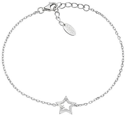 Amen Armband Stern aus Silber mit Zirkonia, 16 + 3 cm verstellbar, Taglia unica, Silber