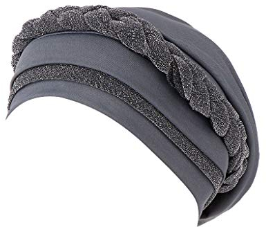 Unbekannt Afrikanische Turban Damen, Muslimisch Mütze weiche strukturierte Kopftücher, Pailletten Turbans für Frauen Mode Vorgebunden Beanie Mütze Kopfwickel Schlafmütze Grau