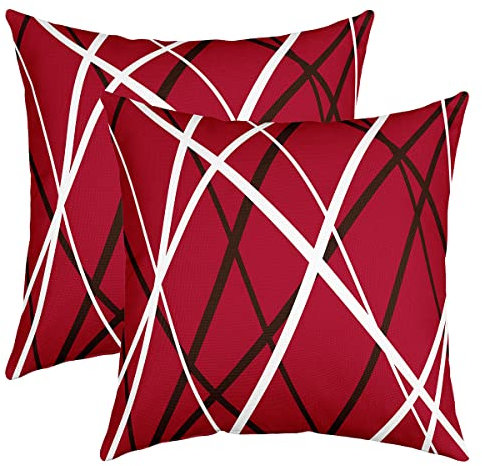 Streifen Rot Schwarz Weiß Kissenbezug 2er Set Kissenbezüge Geometrische Geometrie Kissenbezüge 50x50cm Cases Home Dekor Kissenhülle Moderne gestreifte Kunst Dekokissen für Couch Sofa Outdoor