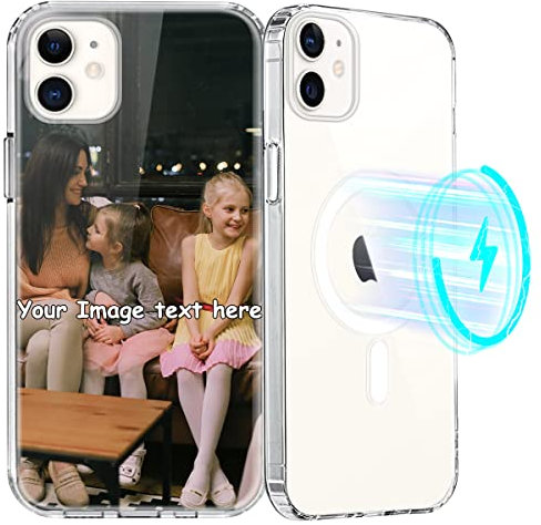 Yoedge Personalisierte Handyhülle für iPhone 11 6,1, [Kompatibel mit MagSafe] Magnetisch Hülle mit Eigenem Foto Bild Text Schutzhülle Selbst Gestalten, Transparent Weiche Dünn Silikon Stoßfest Case