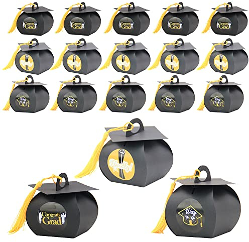 24Pcs Doktorhut Deko Bachelor Hut Geschenkbox zum Befüllen,Herzlichen Glückwunsch Graduation Cap Dekoration Bestandene Prüfung Abitur Geschenke Deko Abschluss Deko für Verpacken Süßigkeiten Schokolade
