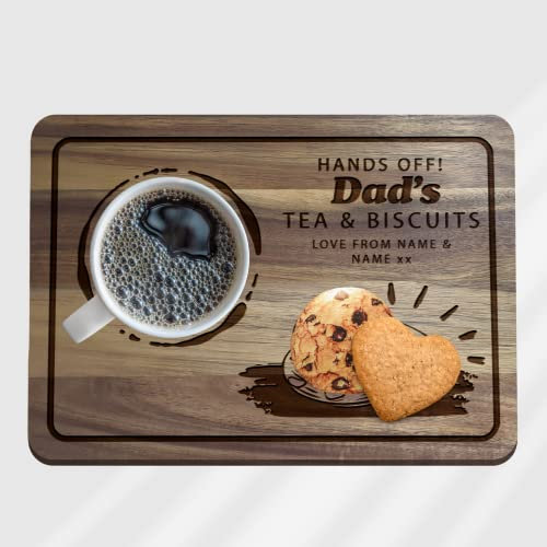 Personalised Hands Off Tea & Biscuits Board, Thoughtful Present For Dad/Grandad, Engraved Tea Tray - Design 1