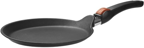 SKK große Guss Crêpes-Pfanne Ø 28 cm - induktionsgeeignet - flache Antihaft Omelette Bratpfanne für Eierspeisen & abnehmbarer Griff - Made in Germany
