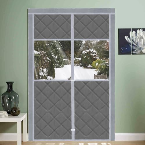 Pottwal Magnetischer Wärmeschutzvorhang mit Transparentem Fenster, 90×210 CM, Thermo Türvorhang, Selbstschließend, Wasserdicht & Winddicht, Isolationsschutz, Isolier Schutz, Thermovorhang