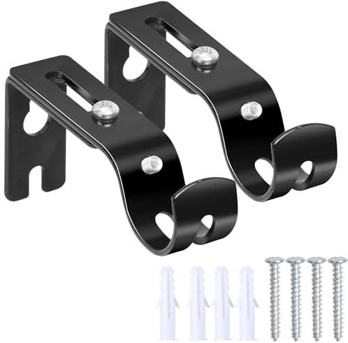 Gardinenstange Halterung Verstellbare Gardinenstangenhalterung 2 Stück Metall Wandhalterung Vorhangstange Halter mit Schrauben für Gardinenstangen Schwarz