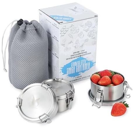 Kieaisy Edelstahl Dose (3 Stück), Lebensmittelbehälter Kinder, 200ml Klein Dosen, Snackbox, Aufbewahrungsdosen mit Deckel, Lunchbox Auslaufsicher Geeignet für Snacks, Obst, Müsli, Gewürz