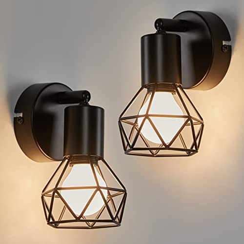 FORCOSO 2 Stück Deckenstrahler Schwarz - Metall Vintage Wandlampe E14, Verstellbare Wandstrahler 1 Flammig, Wandleuchte Innen für Küche Schlafzimmer Wohnzimmer Flur Büro - Ohne Leuchtmittel