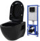 BaraSh Modern Close Coupled Toilet, Bathrooms Toilets Back to Wall Ceramic Soft Closing Seat,Wall-Hung Toilet with Concealed Cistern Ceramic Black