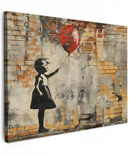 MuchoWow© Bild auf Leinwand 70x50 cm Schlafzimmer Bilder Badezimmer Wand Deko Wohnzimmer Modern Wanddeko Bilderwand Geschenk Graffiti - Banksy - Mädchen - Street art
