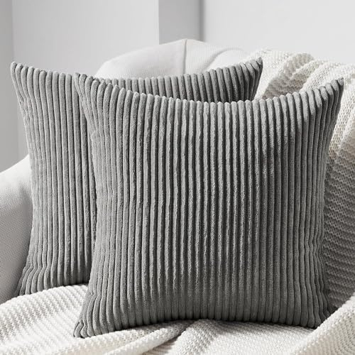 Topfinel Kissenbezug Kordsamt Zierkissenbezug Dekokissen Sofakissen Kord Kissenhülle Dekorative Weiche Zierkissenbezüge Kissen für Sofa Sessel Zuhause Schlafzimmer 40x60 cm Dunkle Grau