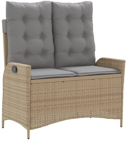 vidaXL Gartenbank Verstellbar mit Kissen Beige Poly Rattan
