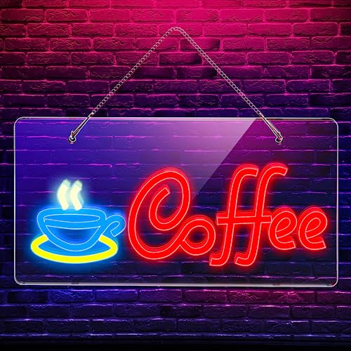 Generico Letrero de Neón para Café, Alimentado por USB, Alto Brillo, Adecuado para cafetería, tienda, restaurante, bar, decoración de fiestas, con cartel de horario comercial, 22 * 42 CM